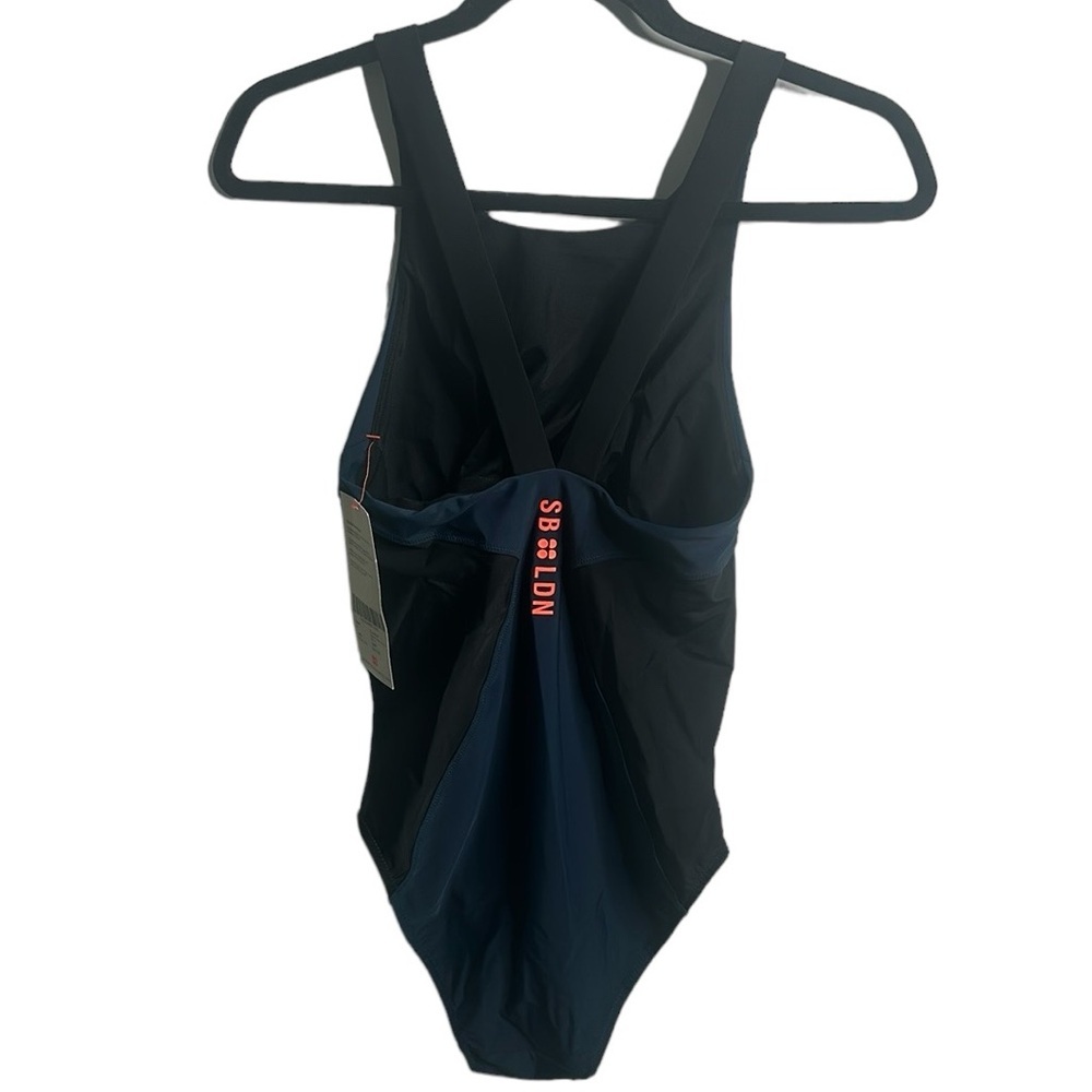 Sweaty Betty London glide one piece swim suit blue and black size small new